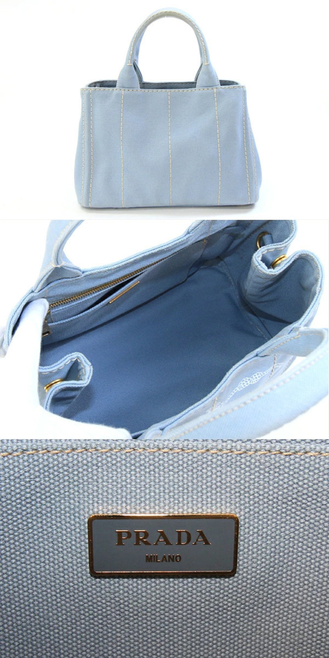 Prada Canapa Bag Blue Canvas Tote Handbag Shoulder Blue